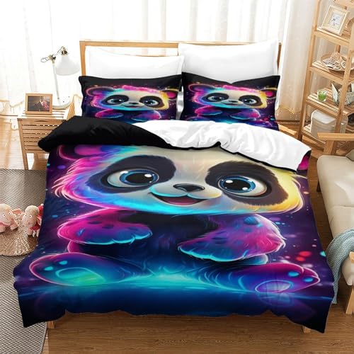 Housse de couette panda 3D parure de lit 3 pièces douce et lisse ado