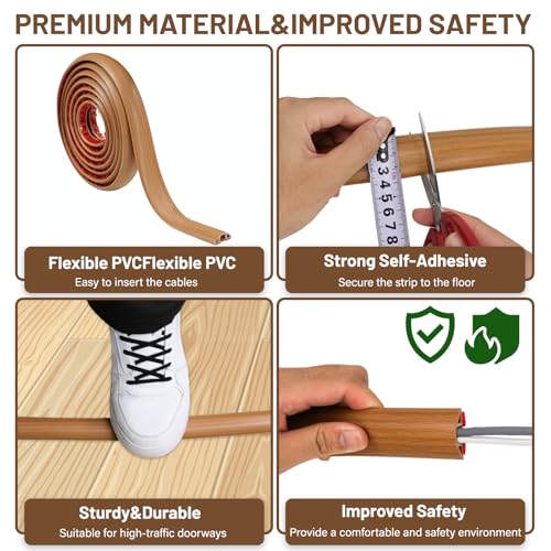 DIKARIYA Kabelkanal Holzoptik Selbstklebend, 3CMx3M Flexible Klein Kabelkanal Braun Boden Kabelbrücke Flexible Kabelabdeckung Kabelschacht Leicht zu Schneiden Montage für Netzkabel Haus, Büro, Schule