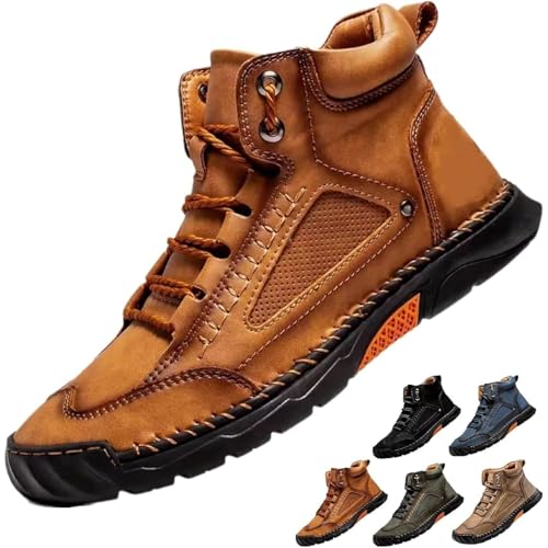 Hillde Mens Shoes, Comfortable Walking Shoes Sneakers, Men's Casual Leather Handmade Non-Slip Arch Support Loafers