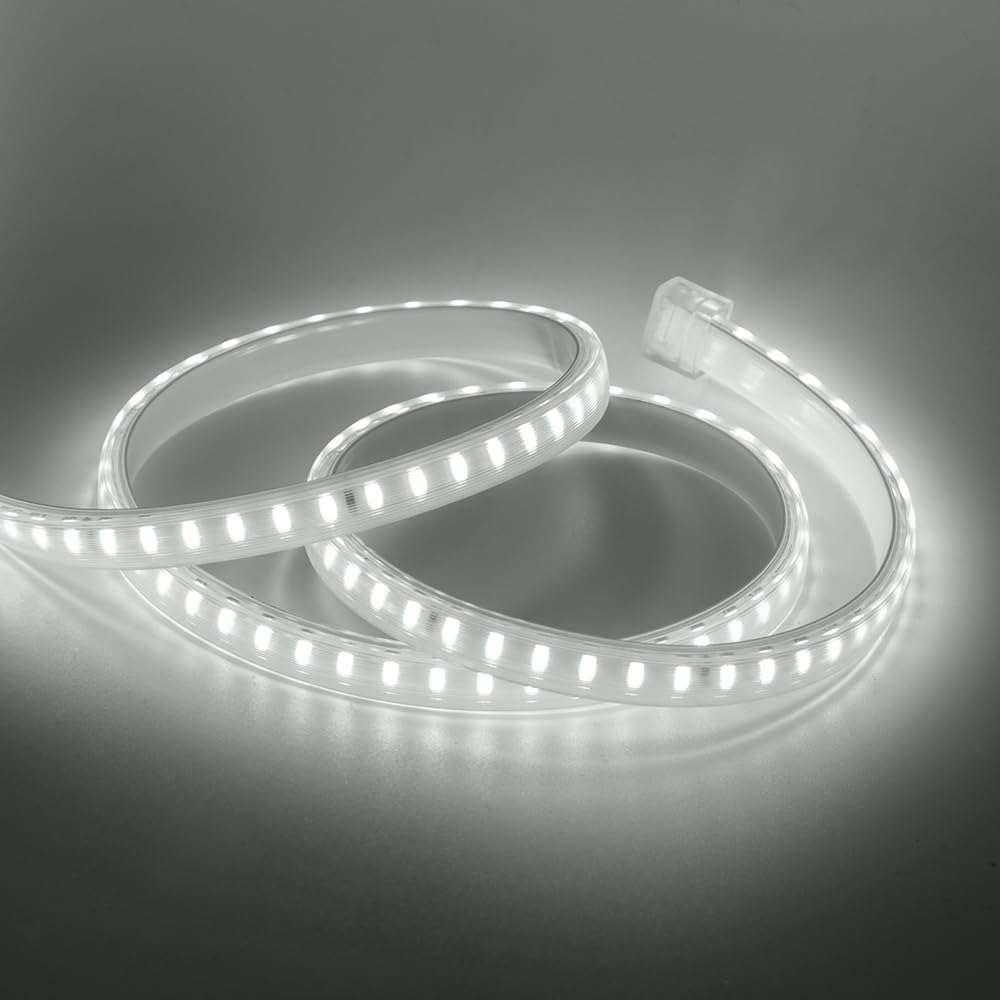 Cinta LED, luz LED IP65, impermeable, 220 V, tira flexible, tira de luz LED, para escalera, dormitorio, cocina interior/exterior (blanco, 15 m)