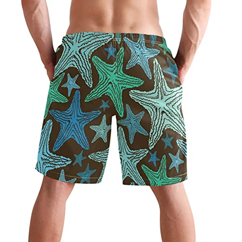 visesunny Blue Green Starfish Brown Pattern Summer Men's Swim Trunks Quick Dry Bathing Suits Beach Holiday Party Swim Shorts2