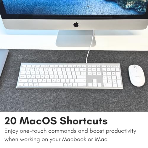 Macally USB C Keyboard (Upgraded) - Dual USB A + C Plug - Wired Keyboard for Mac - Ultra Slim, 20 Shortcuts, 110 Scissor Keys - for MacBook Pro/Air, Mac mini, iMac, iPad - Silver Aluminum