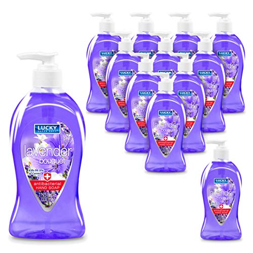 Lucky Super Soft Antibacterial Lavender Bouquet Hand Soap, Cleansing Hand Wash Liquid with Pump, Value Pack, 12 bottles, 11.25 fl.oz.