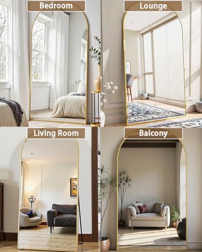 Image of Prywot Full Length Mirror, Oversized 81 inchx41 inch Arched-Top Floor Mirror, Gold
