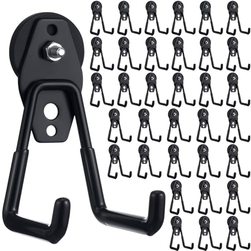 Image of Landhoow 34 Pcs Large Magnetic Hooks Heavy Duty Garage Magnet Hooks Strong Storage Utility Magnetic Hangers with Anti Slip Rubber Coating for Indoor and Outdoor Hanging (Black)