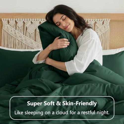 Image of HIMEET Full Size Comforter Sets, 3 Piece with 2 Pillowcases, Emerald Green | 270GSM Down Alternative Fill, Oeko-TEX Certified, 8 Corner Ties Quilted, All Season, Fluffy Bed Set, Bedroom Decor Bedding