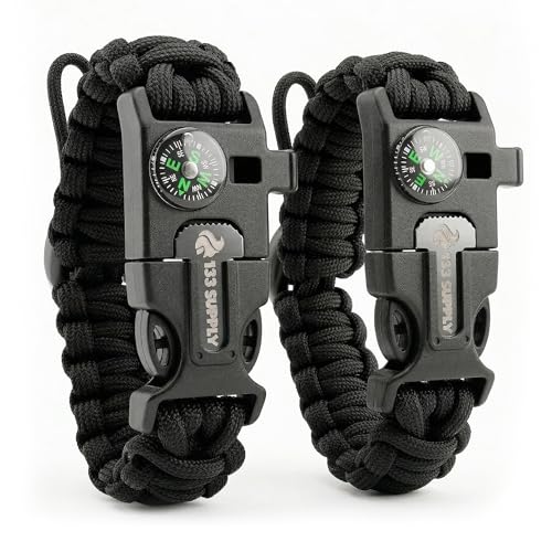 133 SUPPLY Tactical Paracord Compass Hiking Survival Bracelet Men Dad Gifts Camping Accessories...