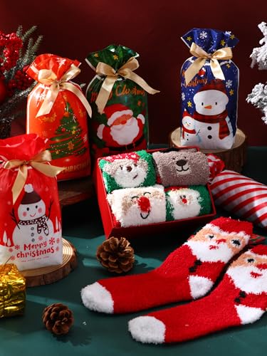 Image of Glitopper 24 Pairs Christmas Sock Advent Calendar 2025 Christmas Countdown Socks Set Include Xmas Fuzzy Socks Drawstring Gift Bags 24 Day Countdown Sticker for Women Men Adult