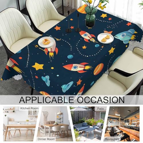 Beabes Table Cloth Galaxy Space, Cute Spacecraft Planet Solar System Farmhouse Tablecloth Soft Table Cover for Kitchen Dinning Tabletop Decoration, 52x70 Inch Fitted Tablecloth by Beabes - Used condition - Image 7