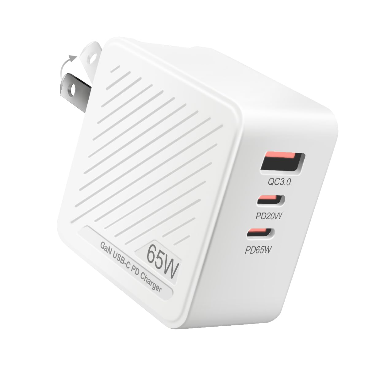 65W GaN USB C Wall Charger Block, SIMDOG 3-Port Foldable Fast Charging Block Dual Port PD+Type C Charging Block for iPhone 11/12/13/14/15 Series, XS/XS Max/XR/X, iPad, Galaxy and More-White