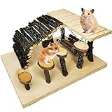 kathson Hamster Playground Wooden Hamster Activity Toys Set Small Animal Climb Platform - Climbing Ladder Ramp Bridge Bowl Swing Stand Platform for Gerbil Hamster Chinchilla Mouse Rat