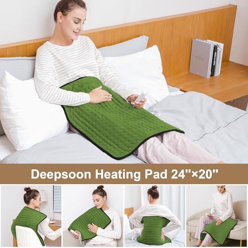 Image of Deepsoon Heating Pad,Electric Heating Pads for Back,Neck,Moist Heating Pad for Abdomen Shoulder Knee Legs,Dry /Moist Heat&Auto Shut Off,Mother's Day Birthday for Men and Women,Green Black,24x20 Inch