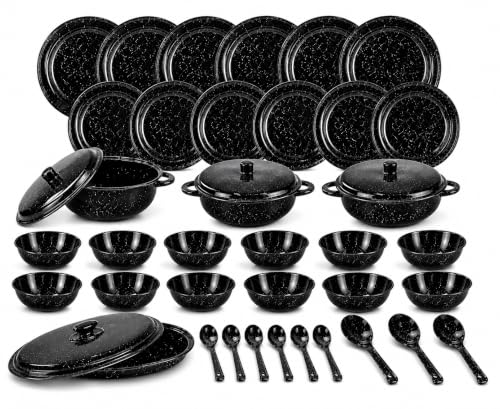 Image of Melvio By Malti Black Granite 40 Piece Dinner Set | Melamine Dinnerware Set, Premium Dinner Set Crockery Plates Bowls Tableware for Home Dining Kitchen