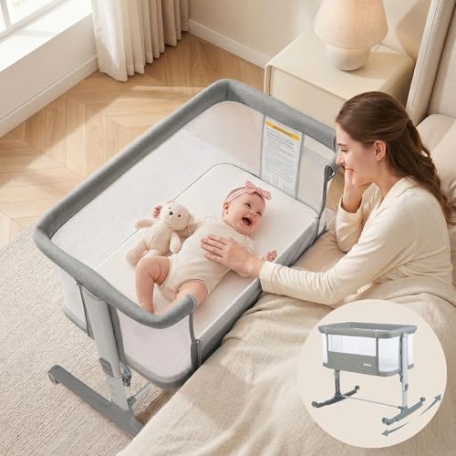 INFANS 3 in 1 Baby Bassinet, Bedside Sleeper for Newborn, Folding Crib with Mattress, Travel Bag,...