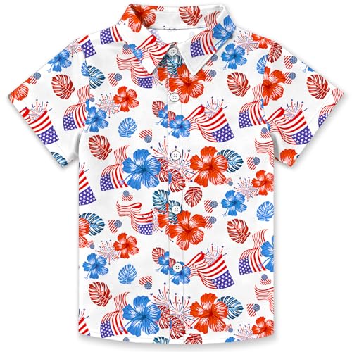 Image of 4th of July Shirts for Girls Boys American Patriotic Tshirt Kids Hawaiian Button Down Tops