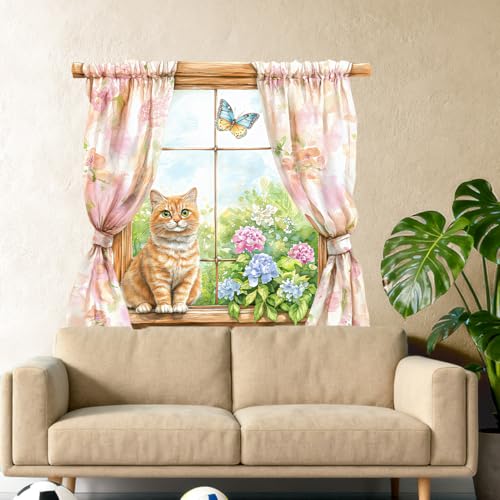 Vinilo Decorativo de Pared Gato Amarillo Impermeable 60x60 cm miniatura 5