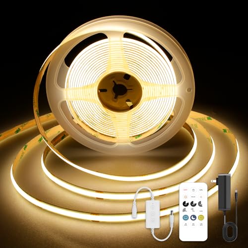 Image of COB LED Strip Lights 9.84ft, 3000K Warm White LED Light Strip, DC24V Tape Light, CRI93+, Bluetooth App Control, Dimmable LED Strips for Bedroom,Cabinet,Living Room.
