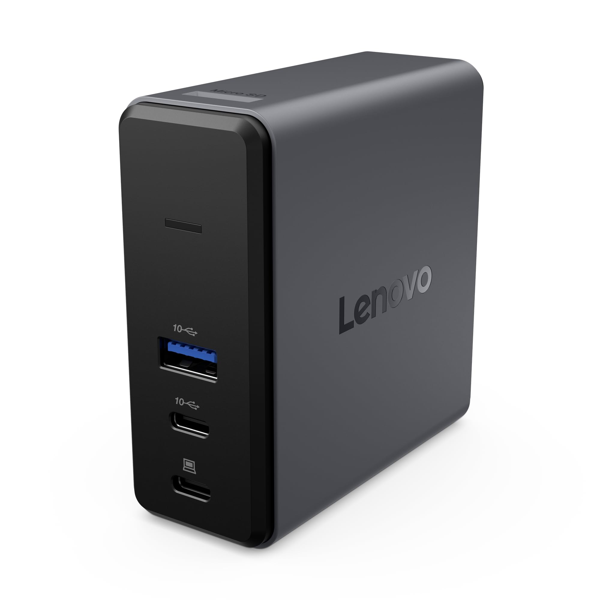 Lenovo GaN-Ladestation | Tragbare Dock mit integriertem GaN-Netzteil 65W | USB-A und USB-C