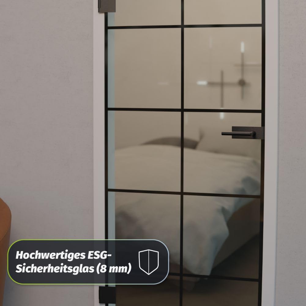 HORI Loft Glastür aus ESG-Sicherheitsglas: Modernes quadratisches Design Glastür Innentür für Wohnräume als stilvoller Raumteiler oder Raumtrenner – Unsere hochwertige Tür aus Klarglas 1972 x 834