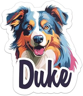 Australian Shepherd Dog Duke Name Sticker - Waterproof Vinyl Decal for Car Bumper, Laptop, Water Bottle, Luggage, Wall, and Window, Size - 5'' Longer Side