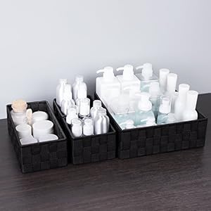 Posprica Woven Storage Baskets for Organizing Small Black Baskets Cube Bin Container Tote Organizer Divider for Drawer Closet Shelf Dresser Set of 4