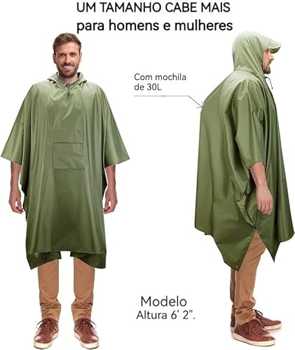 Poncho de chuva com capuz para adultos com bolso, impermeável, leve, unissex, capa de chuva para cam