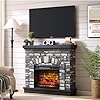 IFGET 42" Electric Fireplace with Mantel, Farmhouse Fireplace TV Stand w/23'' Freestanding Electric Fireplace Heater, Remote Control, Adjustable 3D Realistic Flame Level for Living Room, Light Grey #5