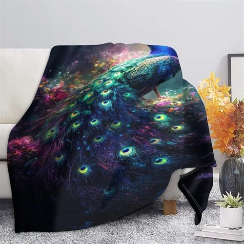 Couverture lit microfibre chaude avec impression de paon 127x152cm