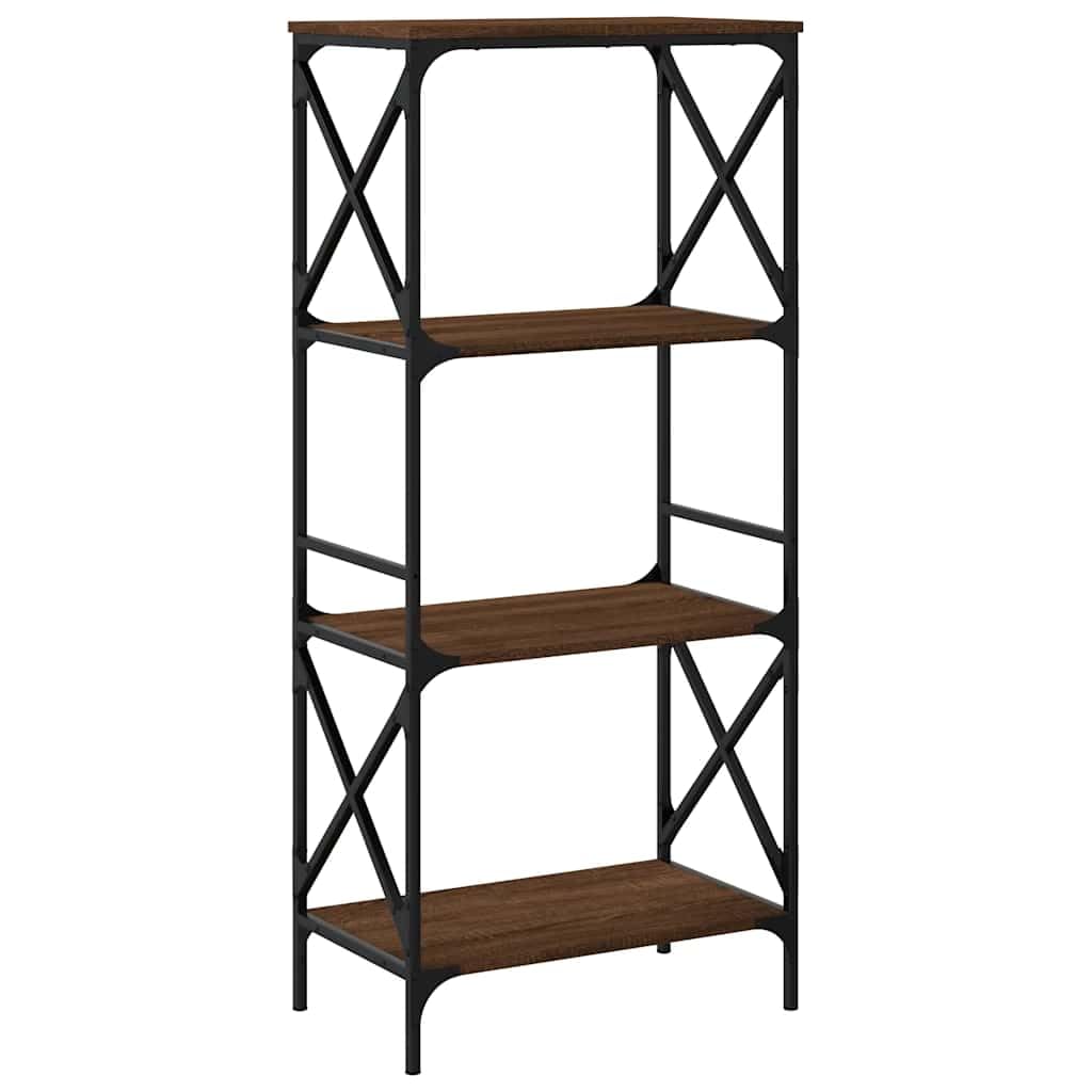 Libreria a 4 ripiani, rovere marrone, 59 x 35 x 132 cm, in legno con gambe regolabili e telaio in metallo, per soggiorno, ufficio, cameretta dei bambini, corridoio, biblioteca, ripostiglio