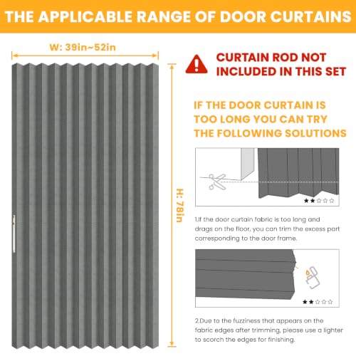 Image of AJAZZ Blackout Magnetic Door Curtain Accordion Doors Interior Closet Door Curtain Invisible Applicable Bedroom Room Living Room Doorway（Dark Grey 52 inch W x 78 inch L 1 Panel