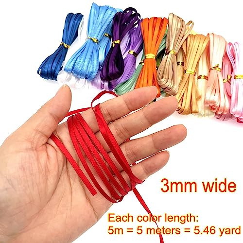 JZK 20 Color 3mm Thin Fabric Ribbon, 5m Polyester Satin Ribbon for Gift Wrapping Wedding/Party Decoration - Image 2