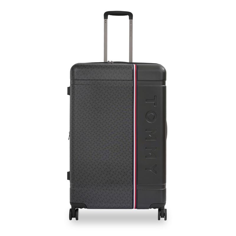 Image of Tommy Hilfiger Millennia Large Hard Luggage - Black |Check-in Trolley Bag with TSA Lock | 360 Spinner Double Wheels | Telescopic Handle | Polycarbonate Hardshell Suitcase | 89L Capacity | 78cm