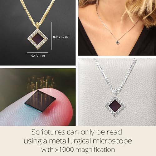 Nano Bible Necklace Christian Pendant for Women - Tiny Gold Plated Silver Halo Style Cubic Zirconia Religious Charm KJV New Testament on Microchip, Christmas Jewelry Present, 18" Box Chain4