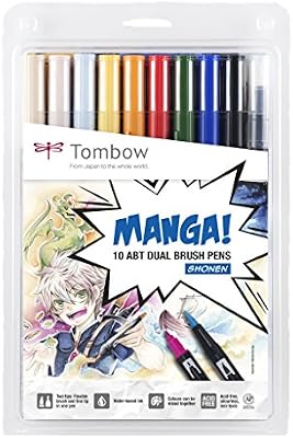 Tombow Manga - Paquete de 10 rotuladores de punta fina, multicolor