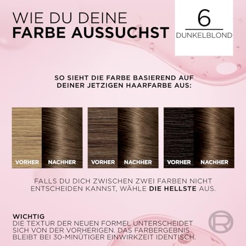 Foto von L'Oréal Paris Permanente Haarfarbe, 100% Grauhaarabdeckung, Haarfärbeset mit Coloration, Shampoo und 3-Fach Pflege Creme Farbe, Excellence Creme, 6 Dunkelblond, 3 x 268 g