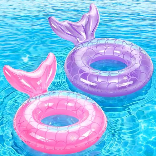 MoKo Aufblasbarer Schwimmring, Kinder Meerjungfrau Schwimmreifen Wasserspielring, Niedliche 58 cm Luftmatratze Pool Spielzeug Wasserspielzeug für Sandstrand Schwimmbad Draußen, Rosa &...