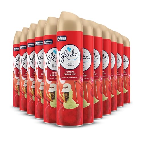 Glade Air Freshener, Aerosol Room Spray and Odour Eliminator, Frosted Floral Cherries, Pack of 12 (12 x 300ml)