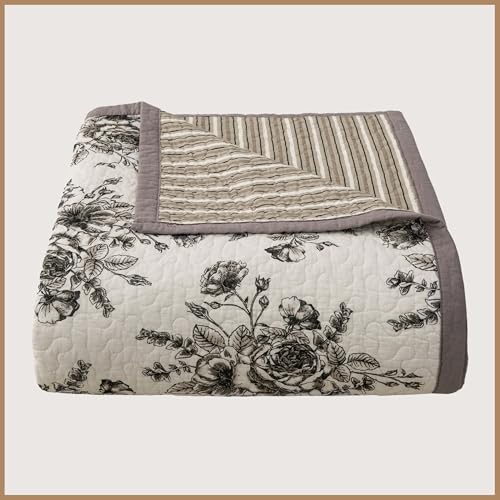 Image of Paseo Road Lyla 3 Piece King Taupe White Black Floral Cotton Quilt Set