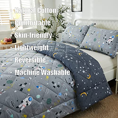 Brandream Kids Space Bedding Set Boy Girl 100% Cotton Space Rocket Galaxy Comforter Set 3-Piece Twin Size thumb #2