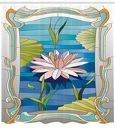 ABAKUHAUS Art Nouveau Shower Curtain, Lotus on the Water Baroque Avant Garde Classic Architecture Pattern - Image 2