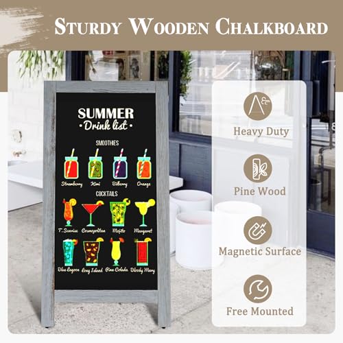 Image of Double-Sided Magnetic 40 inch x 20 inch Gray Chalk Board Sign Board | Wooden A-Frame Sign, Sandwich Board Signs Outdoor, Chalkboard Easel, Menu Board for Restaurant, Business or Wedding