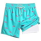 maamgic Swim Trunks Men 2 in 1 Mens Bathing Suit 7 Inch Quick Dry Mens Swimming Trunks with Zipper Pockets