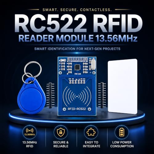 Image of Electronic Spices RC522 RF IC Card Reader Sensor Module Kit with S50 Blank RFID Card & Key Ring for Arduino, Raspberry Pi & DIY Projects