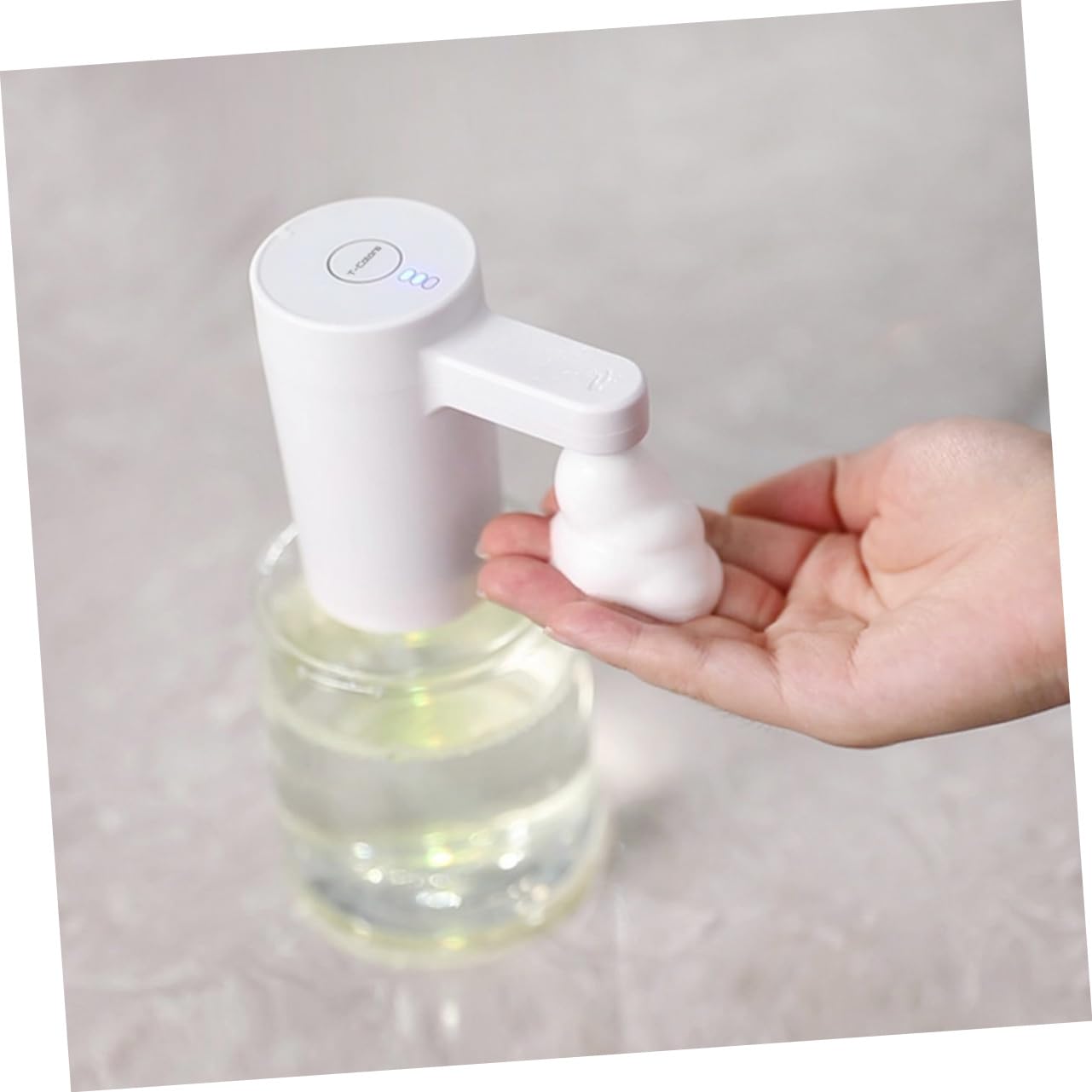 Dispenser di Sapone Automatico Sensore, Ricaricabile, senza Toccare, in Plastica Bianca, per Bagno e Toilette