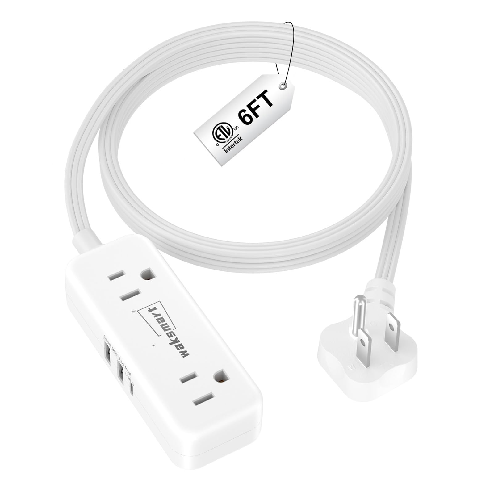 6 Fuß flaches Verlängerungskabel - 4 AC-Ausgänge, 3 USB-Anschlüsse (5V/3.4A 17W), Kompakter Flachstecker Steckdosenleiste für Studentenzimmer, Reisen, Kreuzfahrt, Zuhause, Büro