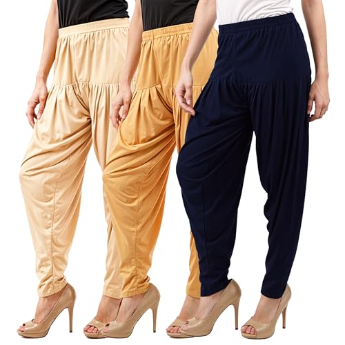Image of Buy That Trendz Combo Offer (Pack of 3) Cotton Viscose Lycra Dhoti Patiyala Salwar Harem Bottoms Pants for Womens (White, Maroon, Black)