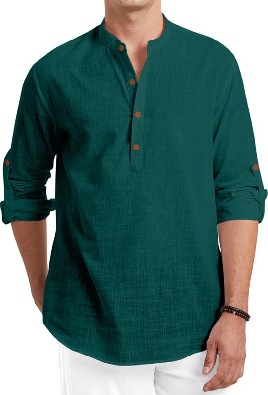Image of FINIVO FASHION Men's Cotton Polyester Blend Solid Regular Fit Full Sleeve Short Kurta