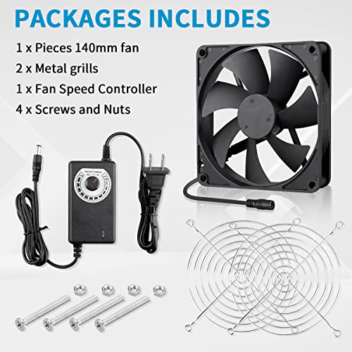 Wathai 140Mm X 25Mm Ac Powered Fan 12V With 110V - 240V Variable Speed Controller Ac Plug For Diy Biltong Box Reptile Aquarium Receiver Dvr Playstation Xbox Computer Cabinet Cooling Ventilation #TOP6