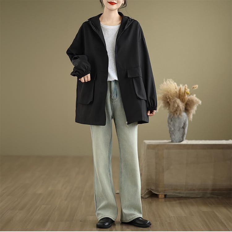 [ＰＰＥＩＲＥＥ] トレンチコート レディース フード付き ジャケット ゆったり 防風 アウター ゆったりジップアップ マウンテンパ