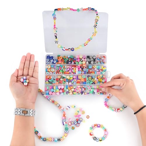 Image of ambitieux DIY Bracelet Making Kit - 350+ Pieces of Colorful Beads, 10M Elastic Thread, Jute Bag, And Cutter - Gift For Girls Birthdays (Cute Designer Beads),Multicolor